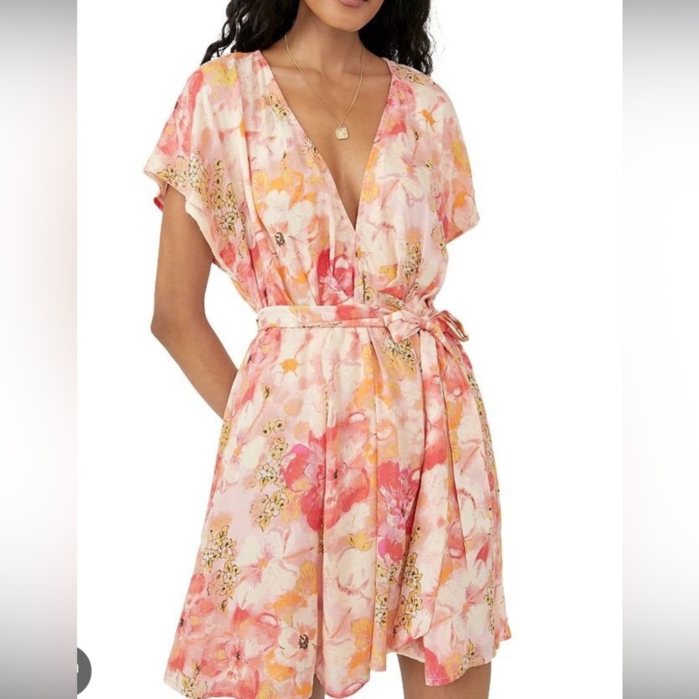 Free‎ People Dress Freddy floral fruit punch tie waist mini dress